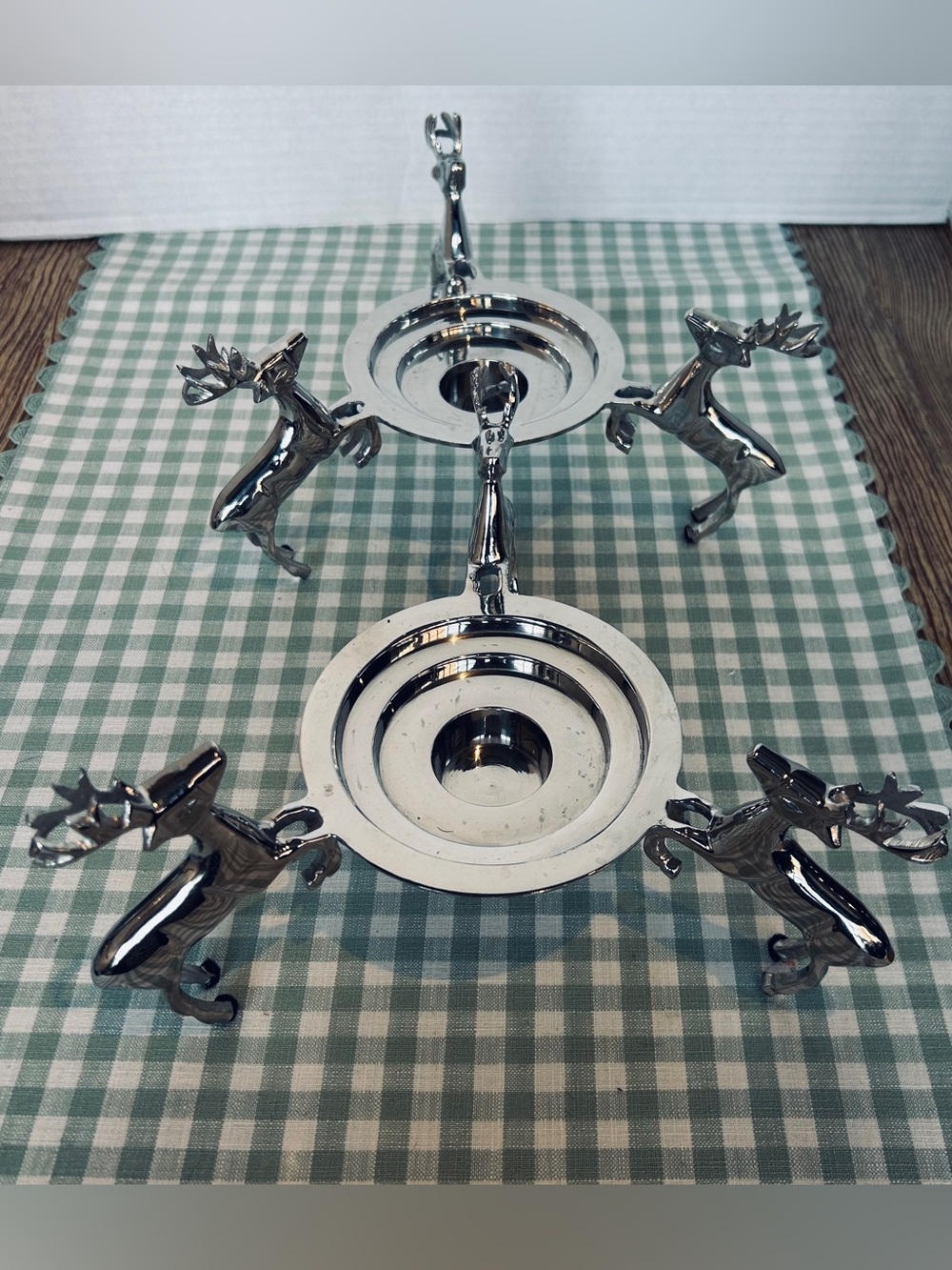 Polished Silver 3 Reindeer Pillar Candle Holders